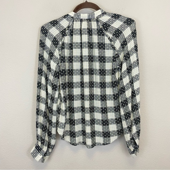 Anthropologie Pilcro Black Plaid Long Sleeve Stitch Button Down Shirt Size XS - Picture 9 of 12